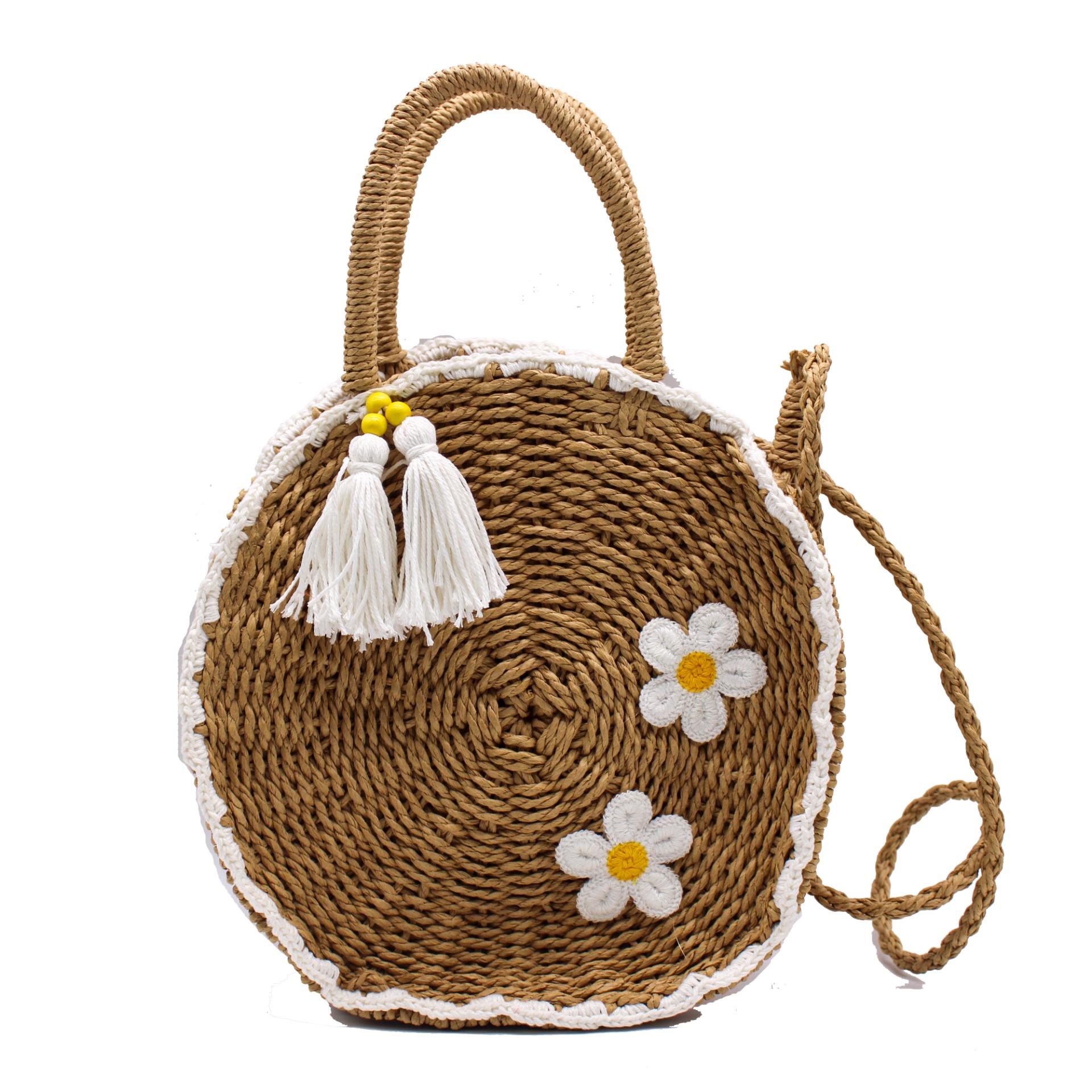 KAHDGSS Borsa a tracolla da donna a secchiello da donna, graziosa borsa a tracolla con coulisse, in paglia abbinata, borsa a tracolla intrecciata a mano, Beige